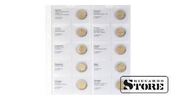 Illustrated sheet for storing 2-euro coins: from Spain 2018 to Portugal 2018.