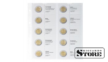 Illustrated sheet for storing 2-euro coins: from Luxembourg 2019 to Malta 2019.