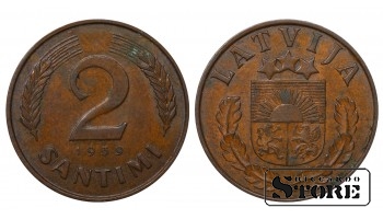 1939 Latvia 2 Santimi Bronze Coin KM#11.2