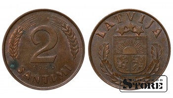 1939 Latvia 2 Santimi Bronze Coin KM#11.2