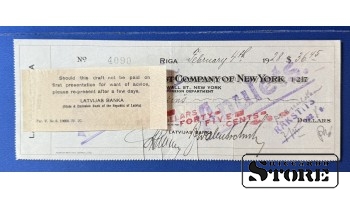Latvia 1928 36 dollars and 45 cents Cheque