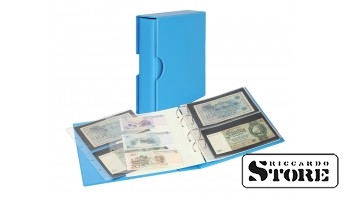 Universal banknote album PUBLICA M COLOR in light blue (Nautic) with matching protective slipcase. Includes 10 double-sided Multi Collect sheets in 2 pocket variants.