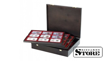 CARUS case made of natural wood for storing 36 slabbed coins sized 63x85 mm from American grading companies