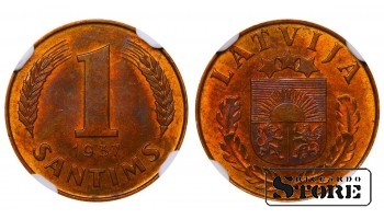 Läti, 1 santīms, 1937. aasta, pronks, NGC MS 63 RB
