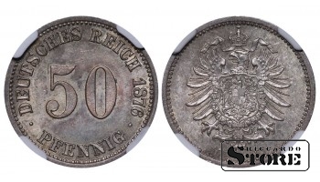 Saksamaa, 50 pfennigit, 1876. aasta, hõbe, NGC MS 64