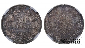 Saksamaa impeerium, 50 pfennigit, 1877. aasta, J (Hamburg), hõbe, NGC MS 64