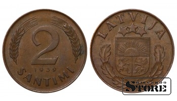 1939 Latvia 2 Santimi Bronze Coin KM#11.2