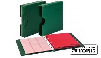 Set of Karat CLASSIC coin album and protective slipcase with convenient thumb cutout, green.