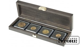 CARUS S natural wood case with 4 square compartments for coins/coin capsules with outer diameter up to 52 mm