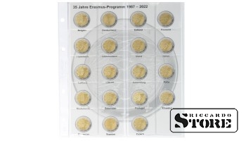 Illustrated sheet for 2-euro commemorative coins: joint issue "35 Years of Erasmus Programme 1987–2022" by all 19 Eurozone countries.
