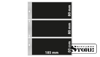 Multi Collect numismatic sheets with 3 pockets (185 × 80 mm), transparent with black inserts, pack of 10 sheets