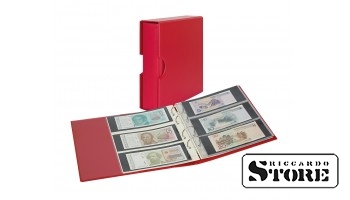 Universal banknote album PUBLICA M COLOR in red (Berry) with matching protective slipcase. Includes 10 double-sided Multi Collect sheets in 2 pocket variants.