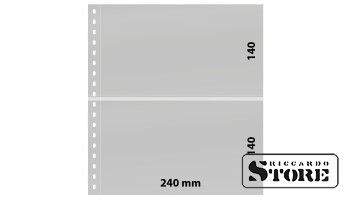 Set of 10 transparent sheets with 2 pockets (240 × 140 mm) and black interleaves.