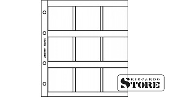 Karat system numismatic sheets for 9 coin frames 50 mm x 50 mm, including a red spacer sheet. Pack of 5.