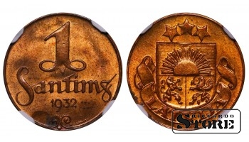 Läti, 1 santīms, 1932. aasta, NGC MS 64 RB
