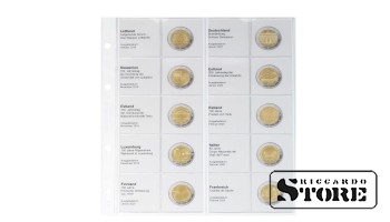 Illustrated sheet for storing 2-euro coins: from Latvia 2019 to France 2020.