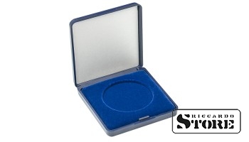 Elegant case with blue tray designed for storing coins or coin capsules with an outer diameter of up to 48 mm. Ideal for safely presenting and preserving larger collectible coins.