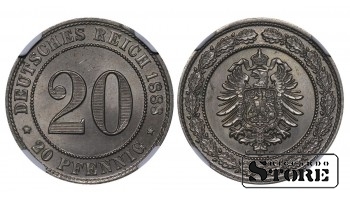 Saksamaa, 20 pfennigit, 1888. aasta, G, vase-nikel, NGC MS 64