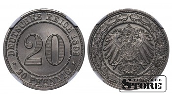 Saksamaa, 20 pfennigit, 1892. aasta, D, vase-nikli sulam, NGC MS 66, Top Pop