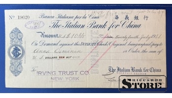 China 1931 10 Dollars Cheque