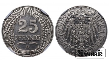 Saksamaa, 25 pfennigit, 1911. aasta, A, nikkel, NGC PF 67