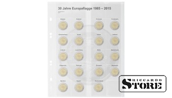 Illustrated sheets of the Multi Collect system for holding 2 euro coins: joint issue "30 years of the European flag".