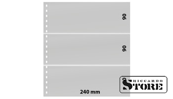 Transparent sheet with 3 pockets (240 x 90 mm) and a white interleaf.