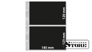 Universal numismatic sheets for the Multi Collect system with 2 pockets (185 × 120 mm), transparent, with a black insert. Pack of 10 sheets.