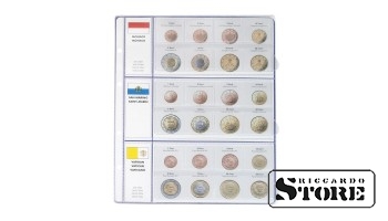 Illustrated sheet of the «EURO COLLECTION» series for placing commemorative and regular 2 euro coins of Monaco, San Marino, and Vatican City.