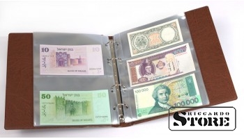 KOBRA banknote album with 20 transparent divided sleeves, 210 x 230 mm, light brown